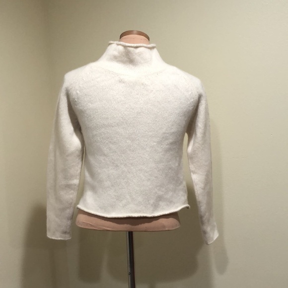 MJ Watson Cashmere Cropped Sweater Size Large Cream Funnel Neck Pullover - Picture 5 of 11